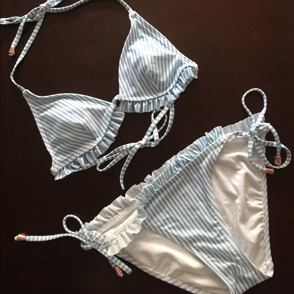 Ted Baker London Other - Ted Baker Pale Blue Stripe Ruffle Trim Bikini